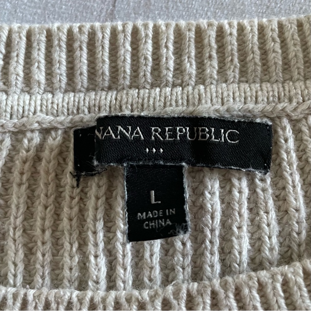 Banana Republic Relaxed Fit Knit Sweater Women’s L Cream Cozy Chunky Warm Argyle - Picture 3 of 10